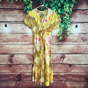 Tie Dye Tiered Maxi Dress 100% Crafted Indian Cotton Short Sleeve Boho Sundress